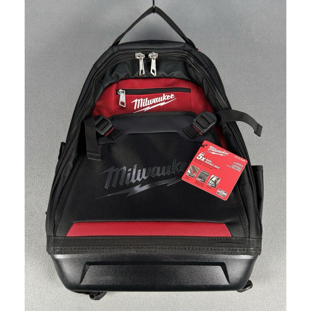 Milwaukee Backpack Black Red Jobsite Tool Work Multi Pocket Molded Base New